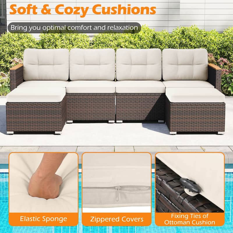 Costway 7 PCS Wicker Conversation Set with Seat & Back Cushions Wood - See Details