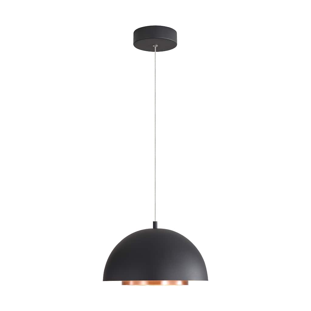 Solsken 12" LED Pendant in Sand Black with Aged Copper