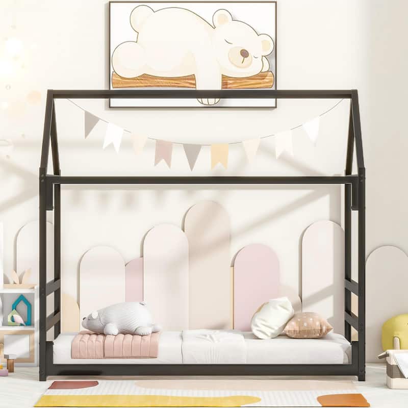 Kids House Bed Playhouse Metal Bed Frame for fun children's bedroom, Twin Size, Easy Assembly🛍️🛒