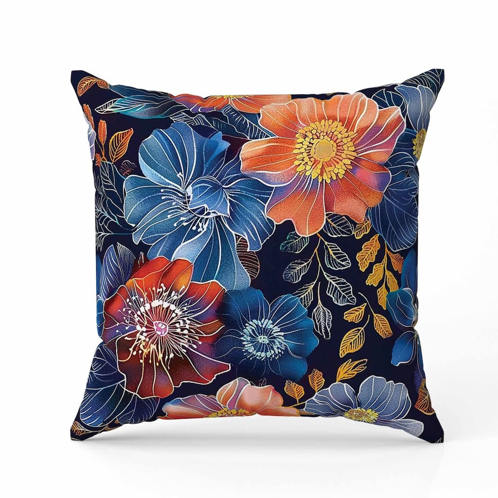 Painted Petalscape Faux Suede Reversible Throw Pillow Blue and Orange