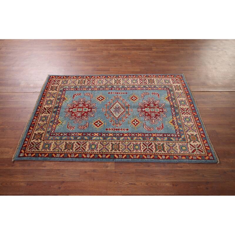 Blue Kazak Oriental Accent Rug Handmade Wool Carpet - 3'4" x 5'0"
