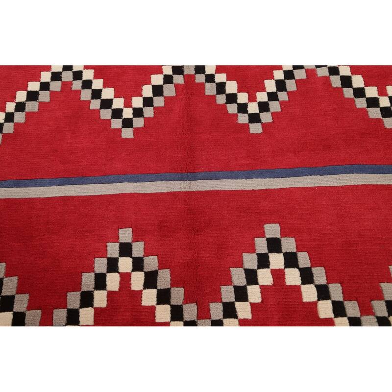 Vegetable Dye Tribal Chevron Nepalese Oriental Wool Area Rug Handmade - 6'0" x 9'0"