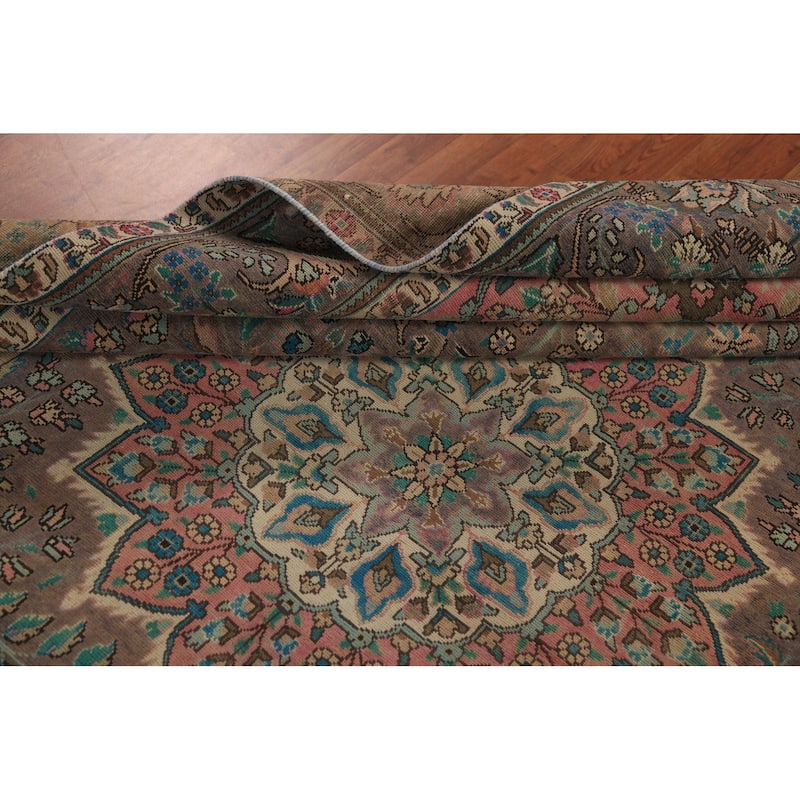 Brown Floral Tabriz Persian Rug Traditional Hand-Knotted Wool Carpet - 8'2"x 11'7"