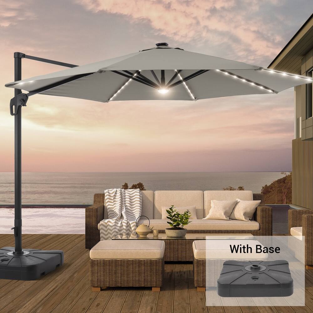 LIVOOSUN 11FT Huge Patio LED offset umbrella Cantilever Umbrella