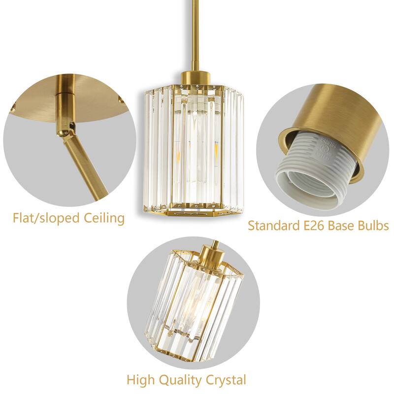 1-Light Crystal Pendant Lighting Fixtures for Sloped Ceiling