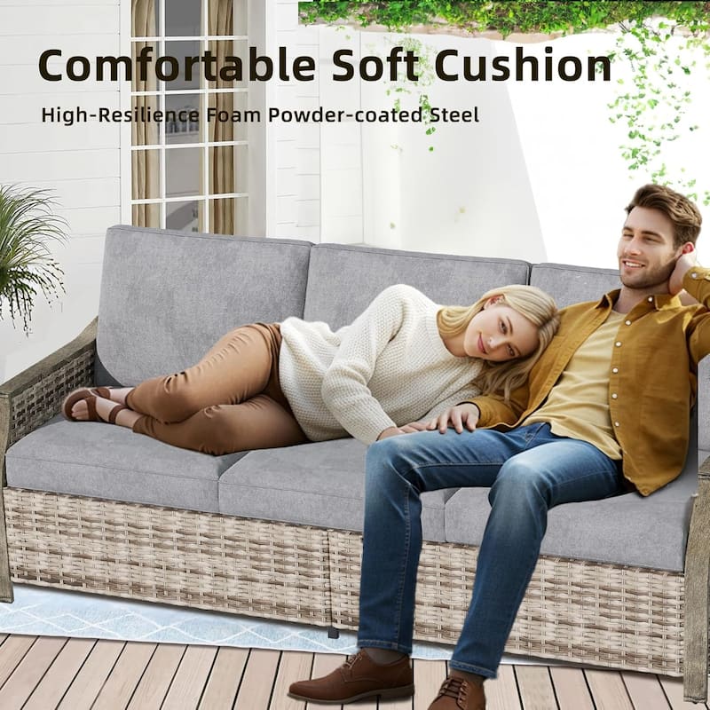 EROMMY 4-Piece Patio Furniture Set with Swivel Rocking Chairs, Outdoor Wicker Conversation Set with 3-Seat Sofa and Coffee Table
