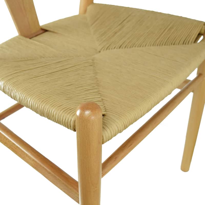 Set of 2 Modern Wish bone Solid Wooden Dining Chair with Woven Paper cord Seat, Farmhouse Y Back Elbow Side Chair