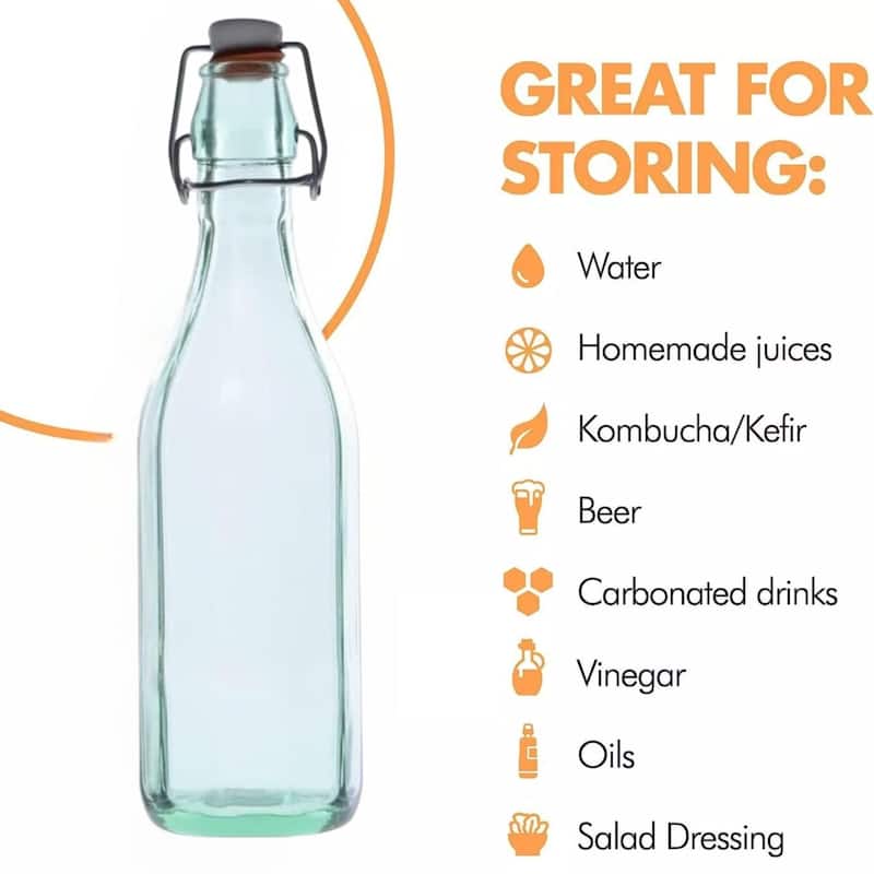 Amici Home Set of 2 Italian Recycled Green Faceted Hermetic Bottles