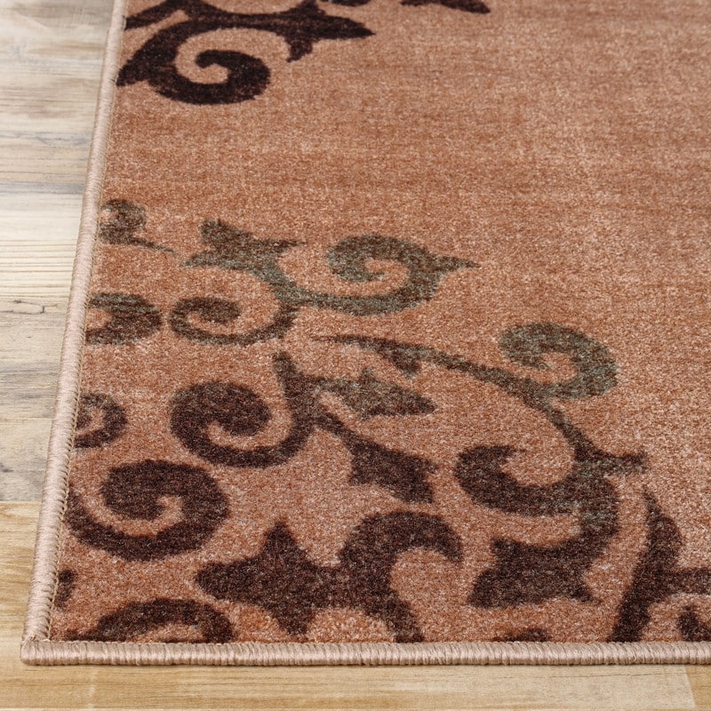 Superior Amber Floral Scroll Non-Slip Washable Indoor Runner or Area Rug