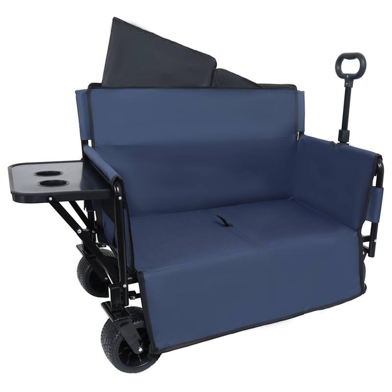 3-in-1 Convertible Folding Wagon Cart with Bench Seat & Rear-Mounted Folding Tabletop,180L Capacity All-Terrain Wheels
