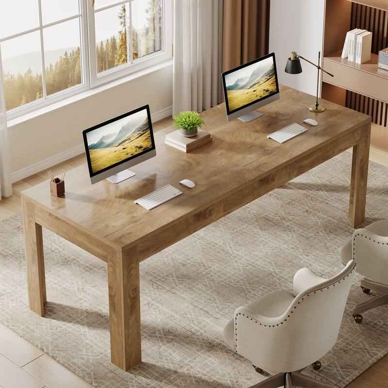 78.7 Inch Extra Long 2-person Desk Office Computer Table - Brown