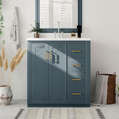 30'' Bathroom Vanity with/without Resin Sink, Bathroom Storage Cabinet, Freestanding Vanity Set w/ 3 Drawers& Soft Closing Doors