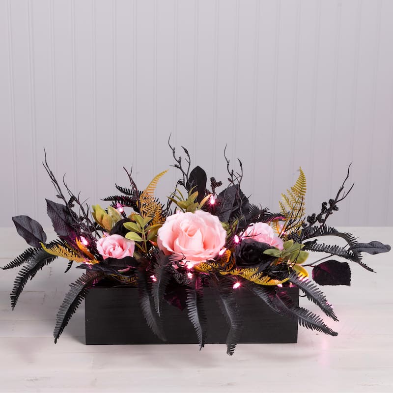 National Tree Company 16" Artificial Cute and Creep Halloween Centerpiece, 30 Pink LED Lights - 16 in