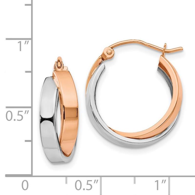 Curata 14k Rose and White Gold 18x3mm Polished Double Oval Hoop Earrings