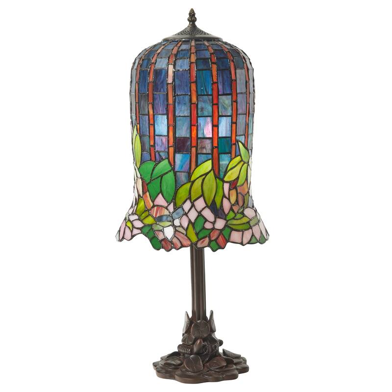 Pond Lily River of Goods Tiffany-Inspired Blue, Green and Pink Stained Glass 26-Inch Table Lamp - 10.75" x 10.75" x 26" - 10.75" x 10.75" x 26" - Blue/Purple/Green/Pink/Antique Bronze