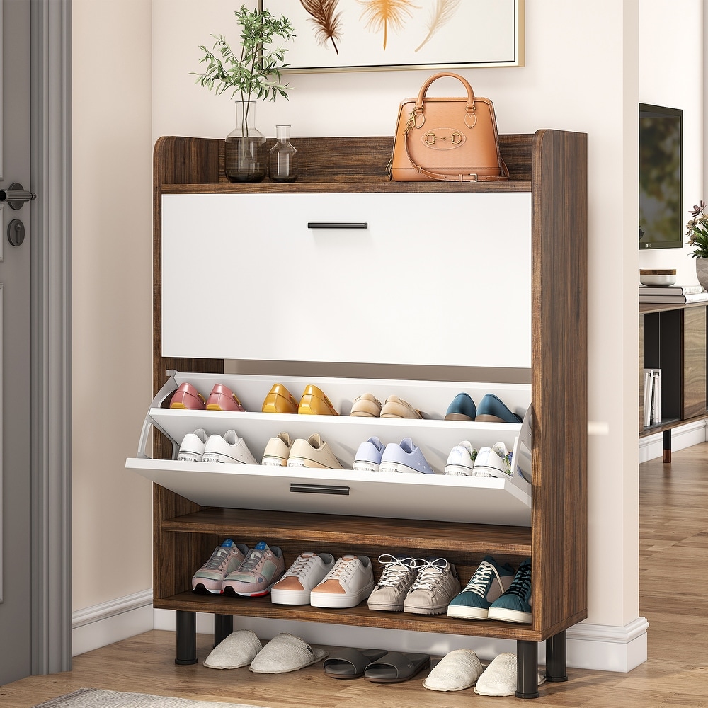 Portable 10 Tiers Shoe Rack Shelf Storage Closet Home Organizer w/ Cover Brown 