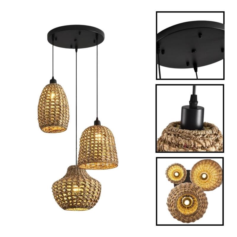 3 Light kitchen light black light fixtures rattan pendant light