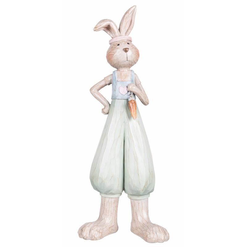 13.19" Standing Boy & Girl Easter Bunnies w/ Decorative Carrots Figure Figurine, Set of 2