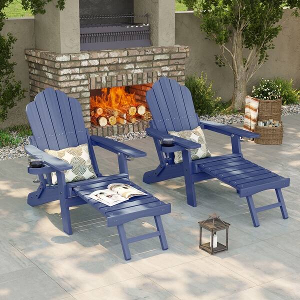 slide 2 of 56, Bonosuki 2-Piece Folding Adirondack Chairs with Retractable Ottoman, Fire Pit Patio Chair with Cup Holder Navy Blue