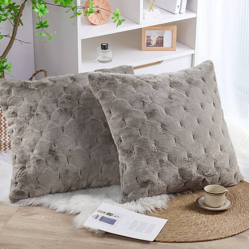 Serenta JacquardRabbit FauxFur Pillow Cover 2 Piece, NO INSERT