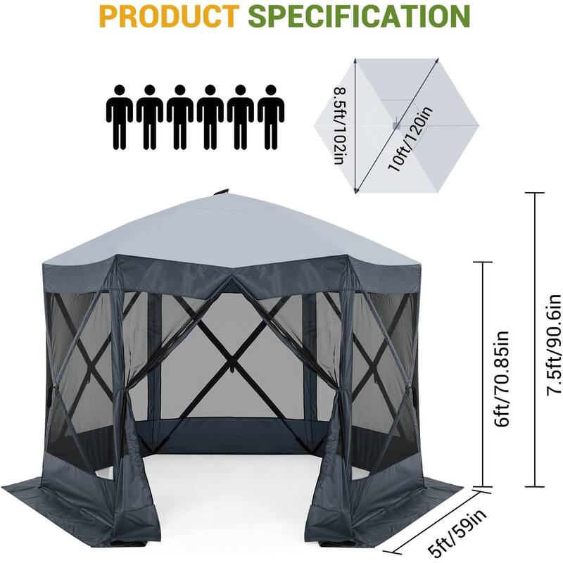 Pop-Up Canopy Sun Shelter with 6 Waterproof Sidewalls