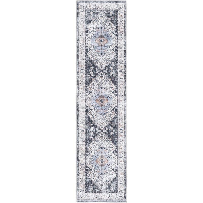Traditional Tira Collection Area Rug - 2'x8' - Linen-Charcoal
