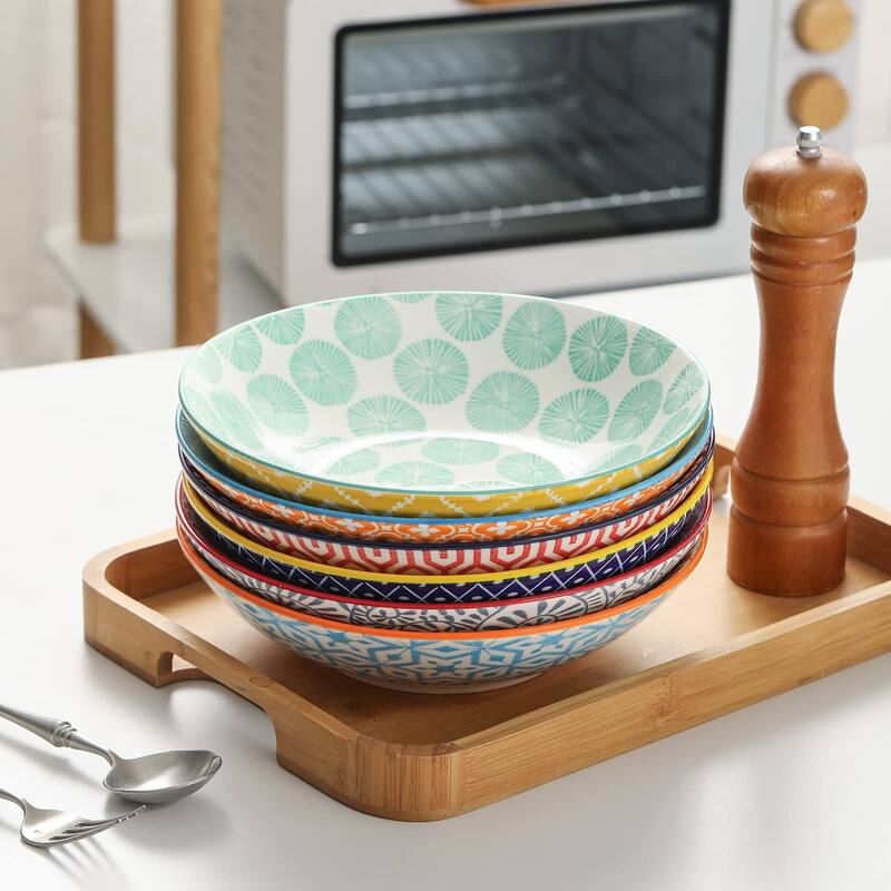 Porcelain 40oz Large Bowls 9 inch Big Pasta Salad Bowls, Microwave and Oven Safe,Set of 6