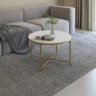 Elemental Round White Marble Coffee Table with Brushed Gold Metal Frame - 31.5"L x 31.5"D x 18.11"H