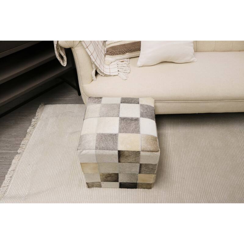 Home&Manor Seville 16" Cowhide Leather Cube Pouf