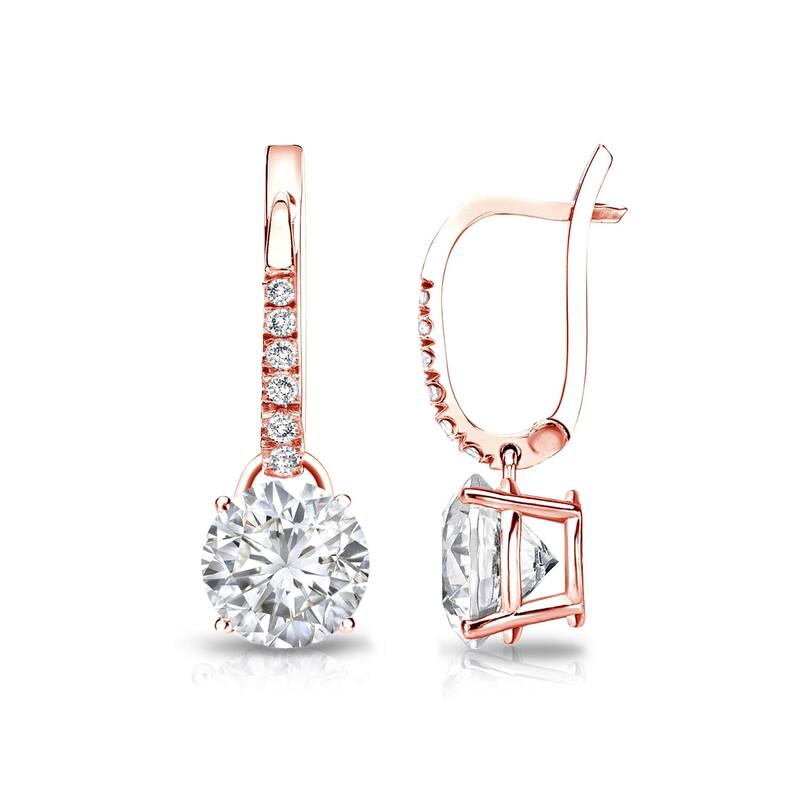 Auriya 1 1/2ctw Round Diamond Dangle Earrings 14k Gold (H-I, SI1-SI2) - Rose