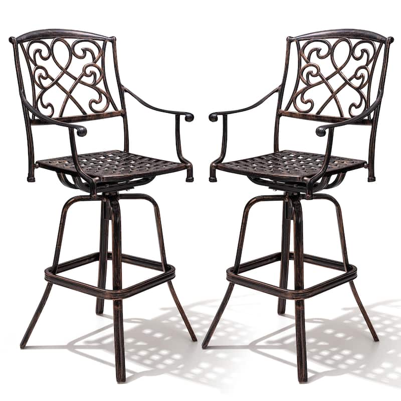 Crestlive Products Outdoor Cast Aluminum Swivel Bar Stool (Set of 2) with Sunbrella Fabric Cushion
