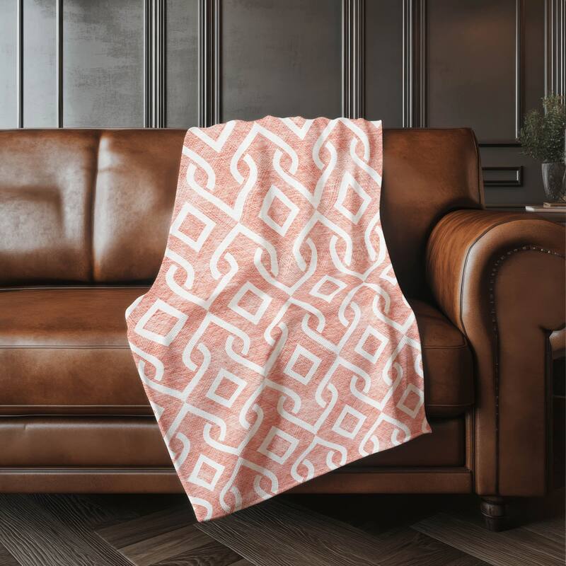 Premium Machine Washable Modern Scroll Sherpa Throw Blanket - Salmon - 4'2" x 5'10"