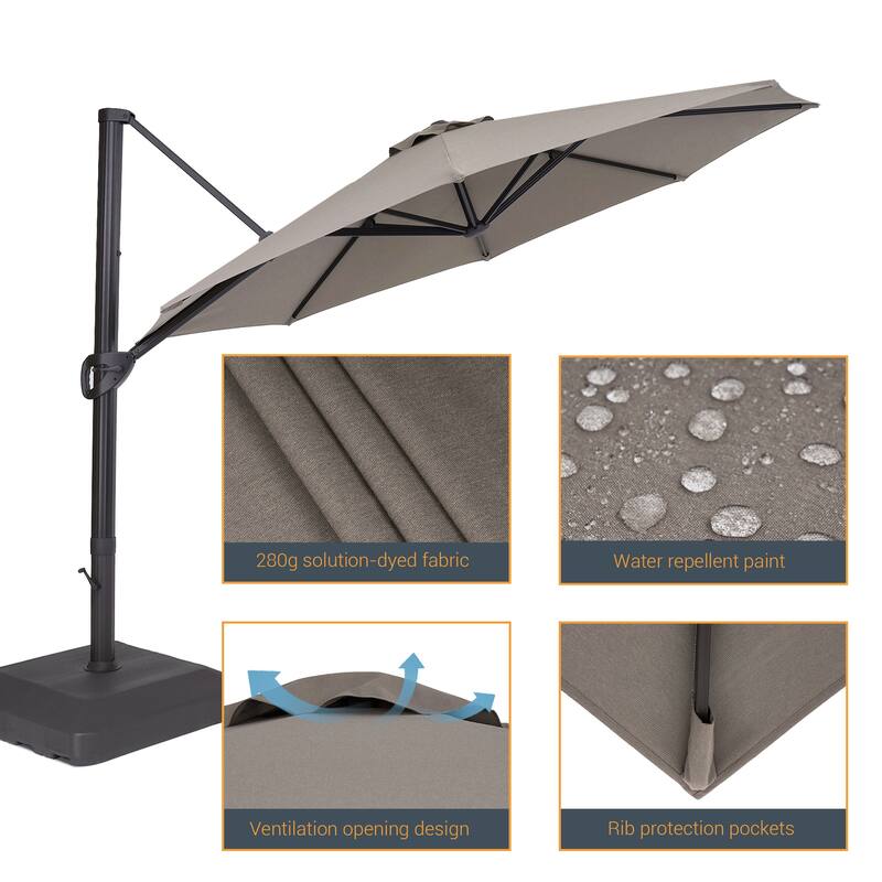 BONOSUKI 11-ft 360-degree Rotating Cantilever Patio Umbrella with Base