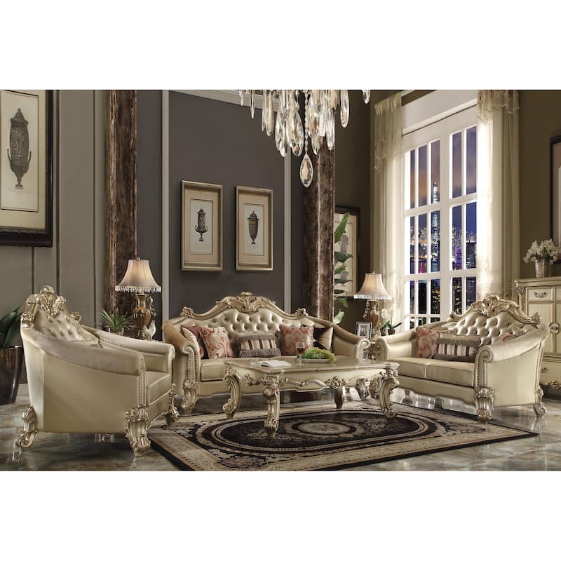 Casada Bone and Gold Patina Sofa with 5-Pillows