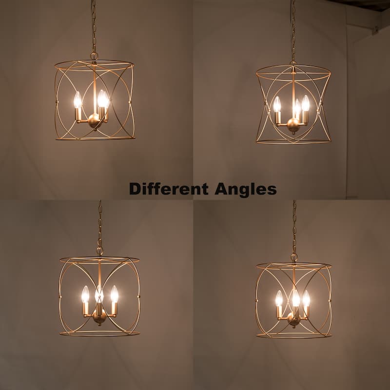 Holla Modern Farmhouse Chandelier Champagne Bronze Lantern Metal Pendant for Kitchen Island - D13" X H 14"
