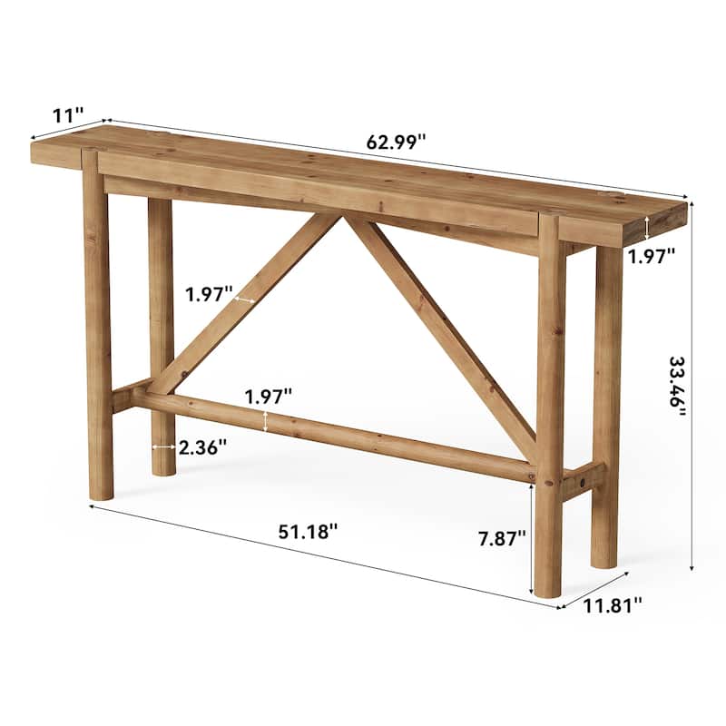 63" Long Solid Wood Console Table, Farmhouse Sofa Table for Entryway