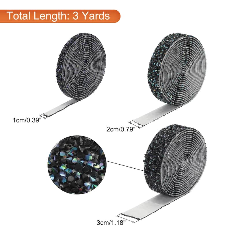 3 Roll 9 Yards Self Adhesive Crystal Rhinestone Diamond Ribbon - Black
