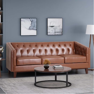 81" Faux Leather 3-Seat Couch Sofa, Wood Frame Loveseat with Armrests, Small Space Couches for Living Room, Office
