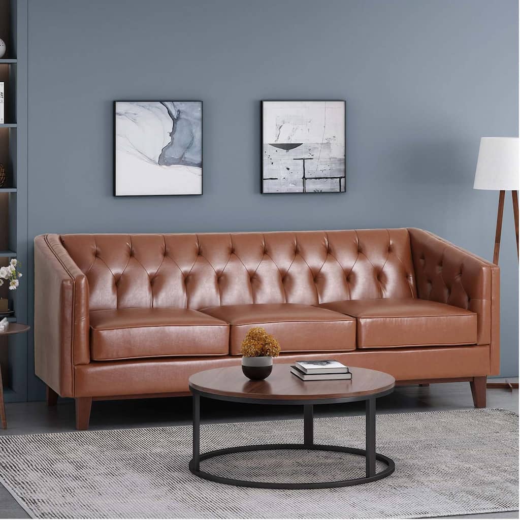 81" Faux Leather 3-Seat Couch Sofa, Wood Frame Loveseat with Armrests, Small Space Couches for Living Room, Office
