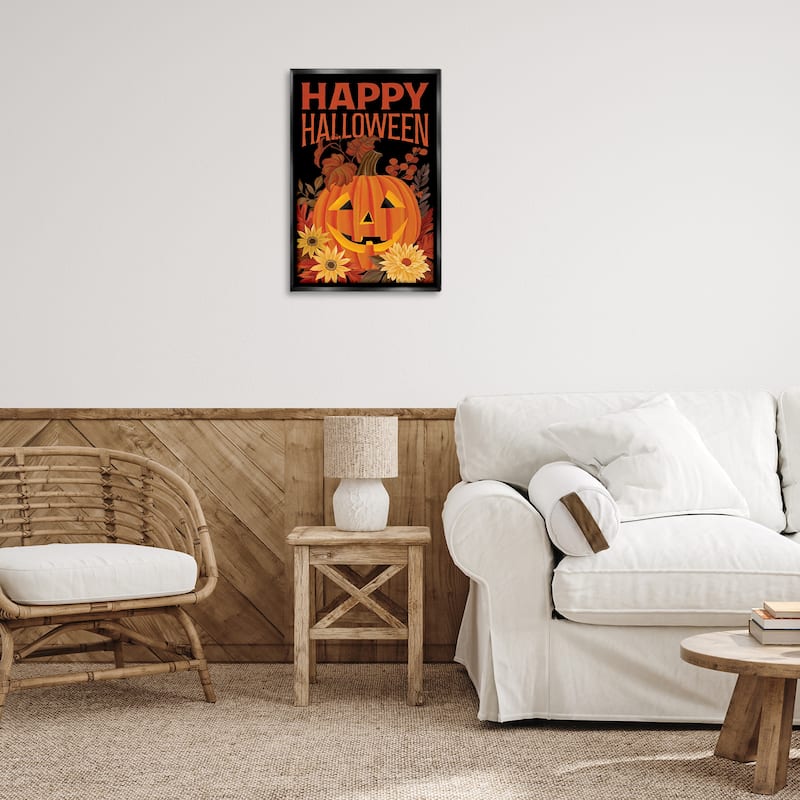 Stupell Happy Halloween Floral Pumpkin Framed Floater Canvas Wall Art Design By Cat Thurman Designs
