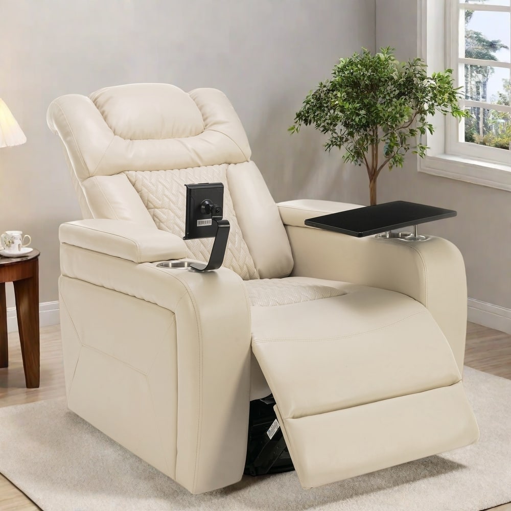 Power Recliner Chair with 270° Swivel, Rocking Function, Tray Table, USB Port, Cup Holders and Phone Holder