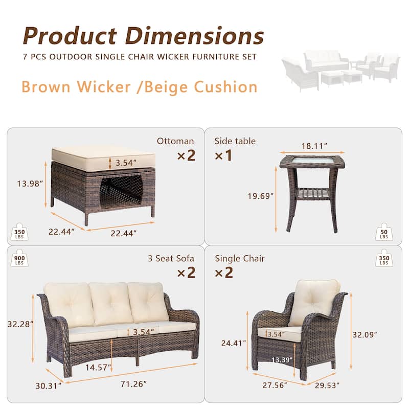 Brown Wicker Outdoor Patio Conversation Sofa Sets with Storage Ottoman