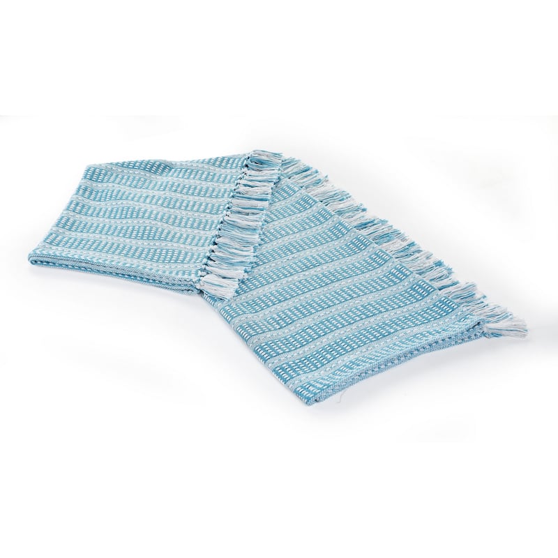 HomeRoots Blue and White Woven Cotton Striped Throw Blanket
