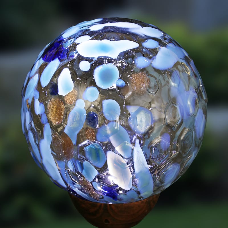 Exhart Solar Pearlized Honeycomb Glass Ball Garden Stake with Metal Finial, 4 by 31 Inches