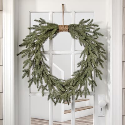 24" Natural Touch Fir Heart Shaped Wreath W/Jute - Green - 24-Inch