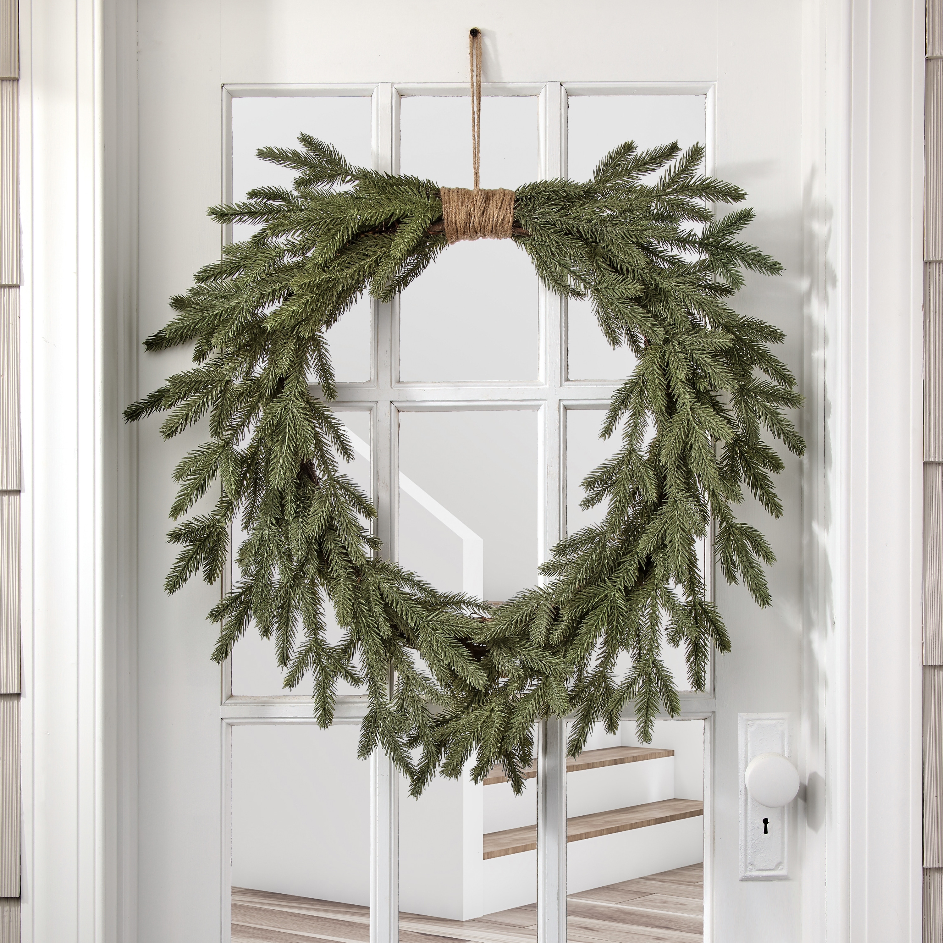 24" Natural Touch Fir Heart Shaped Wreath W/Jute - Green - 24-Inch
