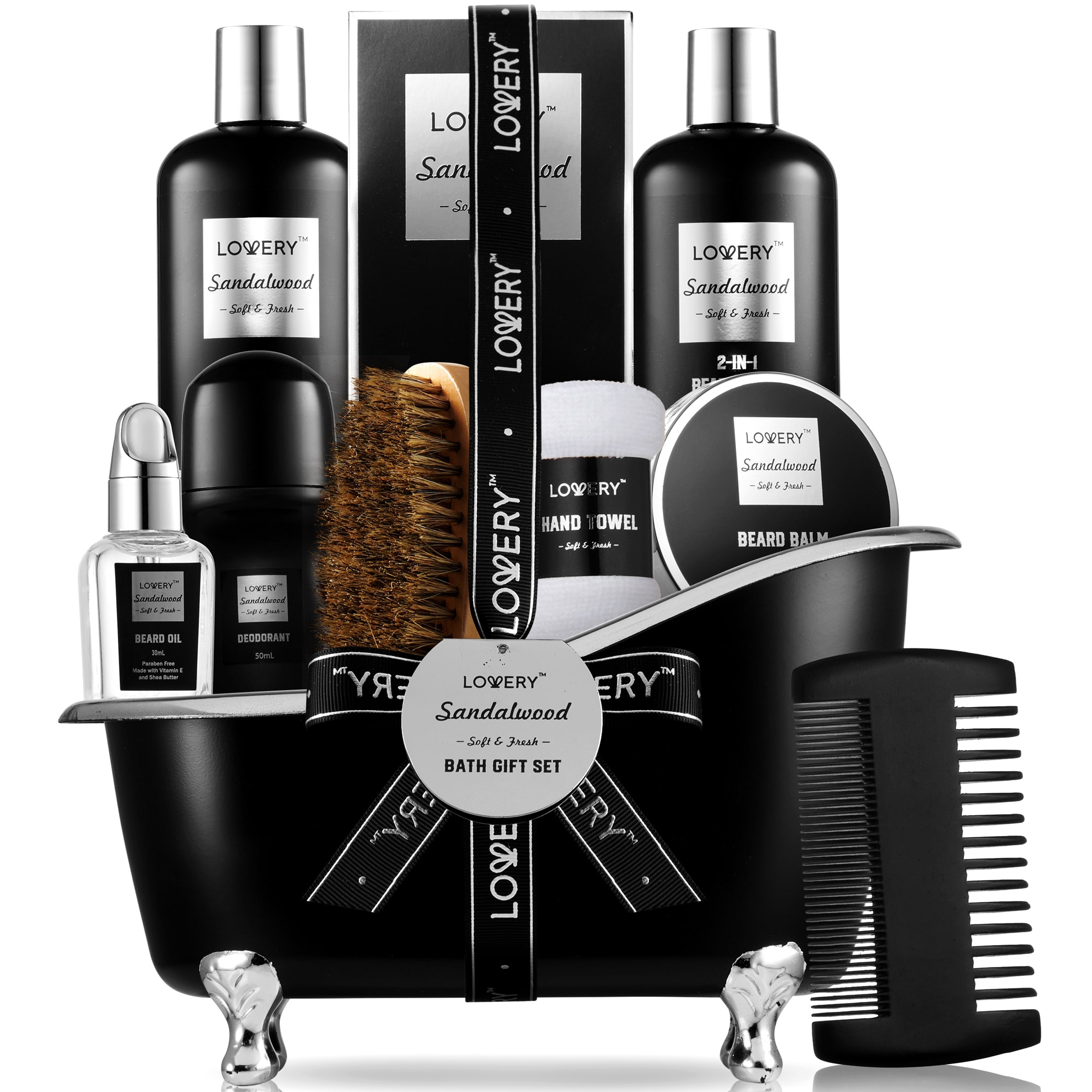 Deluxe Sandalwood Self Care Grooming Beard Kit 10pc Bath and Body