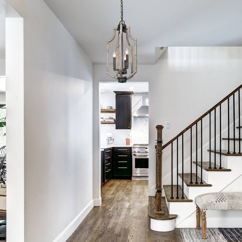 Modern Farmhouse 3-Light Wood Chandelier Lantern Island Lights for Dining Room - 12.5" W X 27" H