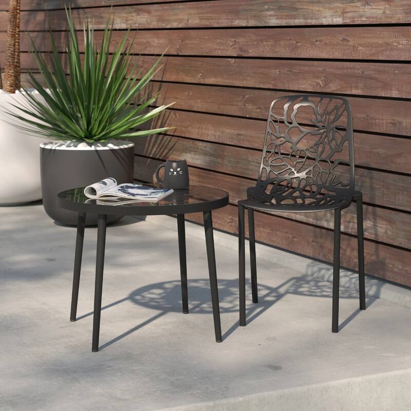 Devon Aluminum Floral Cutout Stackable Dining Chair for Dining Room, Patio, or Garden