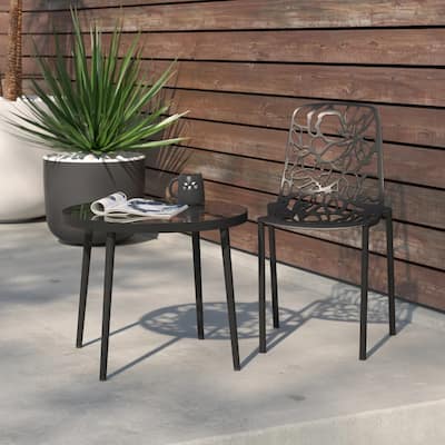 Devon Aluminum Floral Cutout Stackable Dining Chair for Dining Room, Patio, or Garden